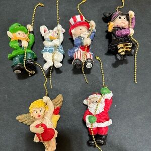 Set of 6 holiday fan pulls.  2002